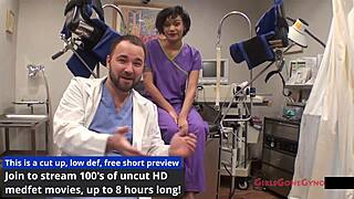 jackie banes endures latex gloves jeans fetish in brunette physical exam