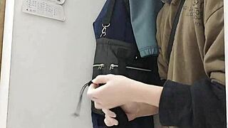 Skinny Shop Guy Sneaks Jerk Off for Massive Cum Explosion