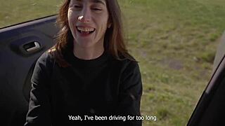 Horny Teen Sucks Swallows Cum on Amateur Road Trip POV