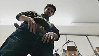 Skinny Shop Guy Sneaks Jerk Off for Massive Cum Explosion