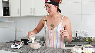 Skinny Redhead Teen Ruvinha's Threesome Birthday Pussy Lick Orgy