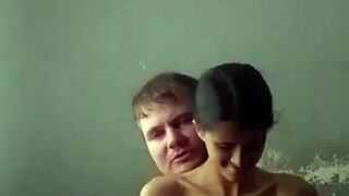 Sensual touching skinny student with small saggy tits in see-through outfit