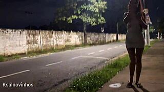 Redhead risks public handjob thrill at crowded bus stop