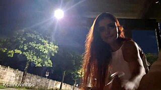 Redhead risks public handjob thrill at crowded bus stop