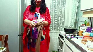 WOW! MILF PEES BY CHRISTMAS TREE ON VINTAGE STOCKINGS FETISH!