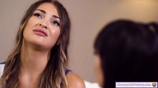 Petite brunette cheerleader's massage erupts into hot lesbian pussy licking orgy