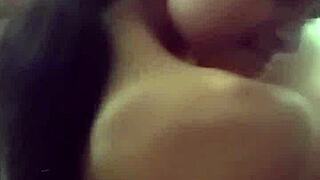 Sensual touching skinny student with small saggy tits in see-through outfit