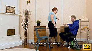 russian redhead tutor fails exam gets shaved pussy fucked hard