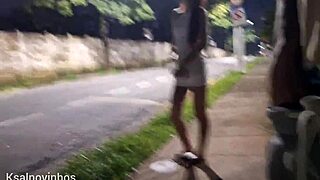 Redhead risks public handjob thrill at crowded bus stop