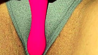 Latina MILF's Dripping Wet Pussy Lips Teased Through Gray Panties Ripped Aside
