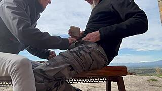 whoops, accidental outdoor blowjob and he cums fast in my mouth!