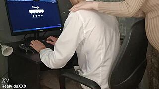 Young European glasses girl delivers intense homemade POV blowjob and cum swallow.