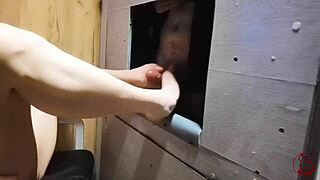 Skinny tall tattoo wife slut gives first dominated footjob cum at gloryhole