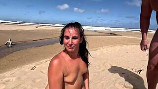 Fresh Cum Walk on Beach After Sucking Big Cock!
