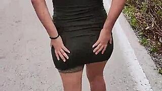 Horny latina tattoo slut prostitute flashes ass tits on mexican public road