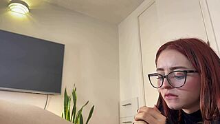 19-year-old redhead teen slurps cock deep and gulps massive cum load