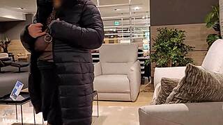 Wife's Saggy Tits Flash See-Through in Crowded Store