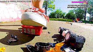 kati giantess crushes toy car trample stomps huge sneakers plastic crush