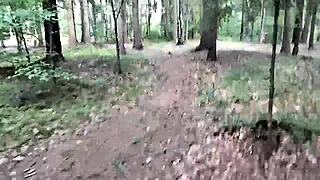 hot ladyboy strokes her cock solo outside