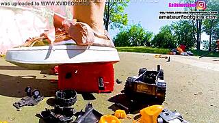kati giantess crushes toy car trample stomps huge sneakers plastic crush