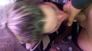 blonde slut deepthroats cock craving massive cumshot coverage