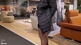 Wife's Saggy Tits Flash See-Through in Crowded Store