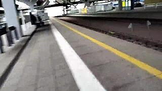 hot ladyboy strokes her cock solo outside