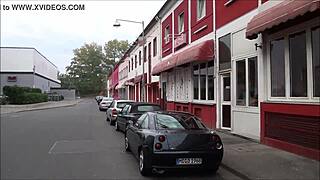 tourist wanders redlight district ludwigstraße hannover germany spotting street action