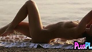 big tits milf natalie costello strips naked flaunting natural boobs closeup