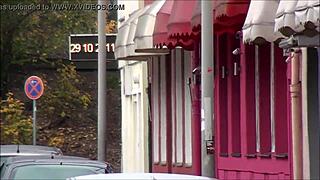 tourist wanders redlight district ludwigstraße hannover germany spotting street action