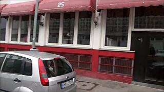 tourist wanders redlight district ludwigstraße hannover germany spotting street action