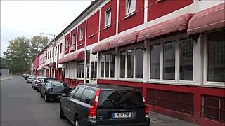 tourist wanders redlight district ludwigstraße hannover germany spotting street action