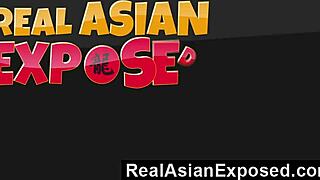 realasianexposed bends brunette asian over for hardcore doggystyle cumshot
