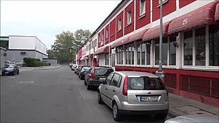 tourist wanders redlight district ludwigstraße hannover germany spotting street action