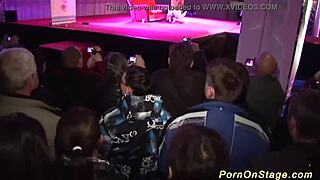 blondes teasing with licks and kisses in steamy public lesbian orgy