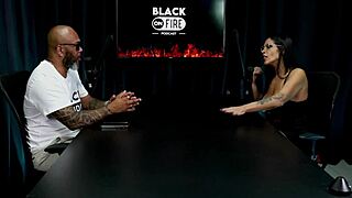 safada strips teasingly revealing huge tits while discussing porn life differences on sheer red