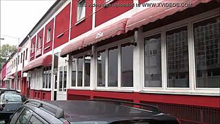 tourist wanders redlight district ludwigstraße hannover germany spotting street action