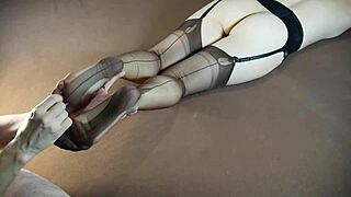 stocking milf squirms moaning from teasing soles massage