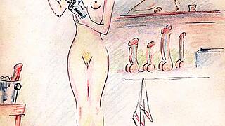 Vintage erotic drawings tease forbidden antique passions in retro style