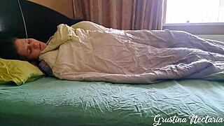 skinny tanned tattooed babe wakes horny for bedroom spooning fuck