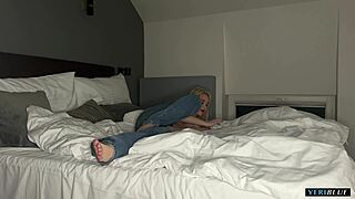 Caught skinny babe in bed now taking my wild rough pounding