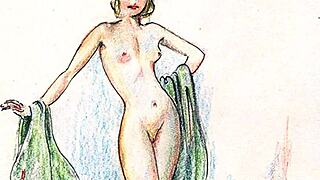 Vintage erotic drawings tease forbidden antique passions in retro style