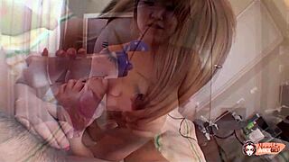 a pierced tongue tempts as ikumi lubes and sucks cock close-up