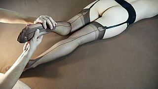 stocking milf squirms moaning from teasing soles massage