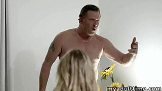 Milf tempts stud with wet tits and swallows his hot load