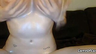 Perfect silicone blonde bombshell toys her huge fake tits on webcam