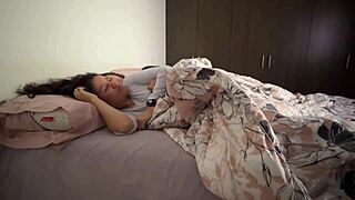 Two sexy latinas grope juicy asses and masturbate passionately on the bed