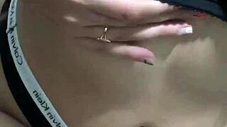 sexy latina in lingerie teases her belly and natural tits seductively