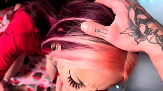 Matched Tinder hot goth roommate throat fucked cum on whore face!