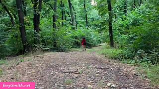 Hot Milf Jeny Smit Plunges Anal Dildo Deep in Woods Masturbation